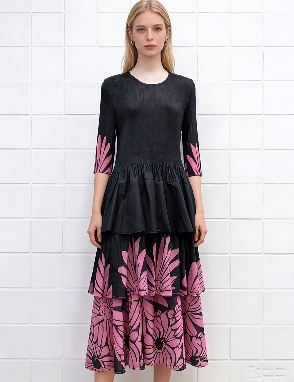 Lotus leaf edges seaside European style splice cake dress