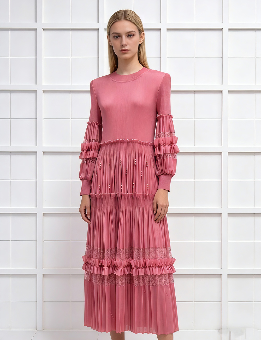 Cake splice beading wood ear lace banquet dress for women