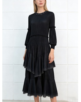 European style fold beading lantern sleeve dress