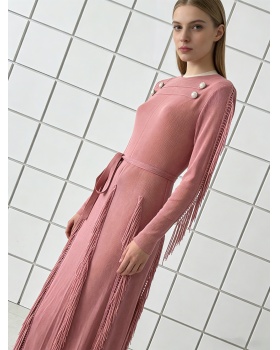 High waist straps European style buckle tassels dress