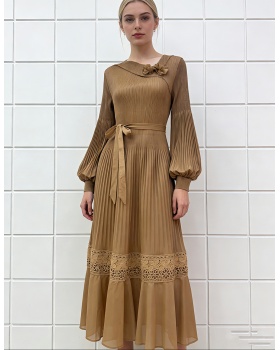 European style stereoscopic fold lace long dress