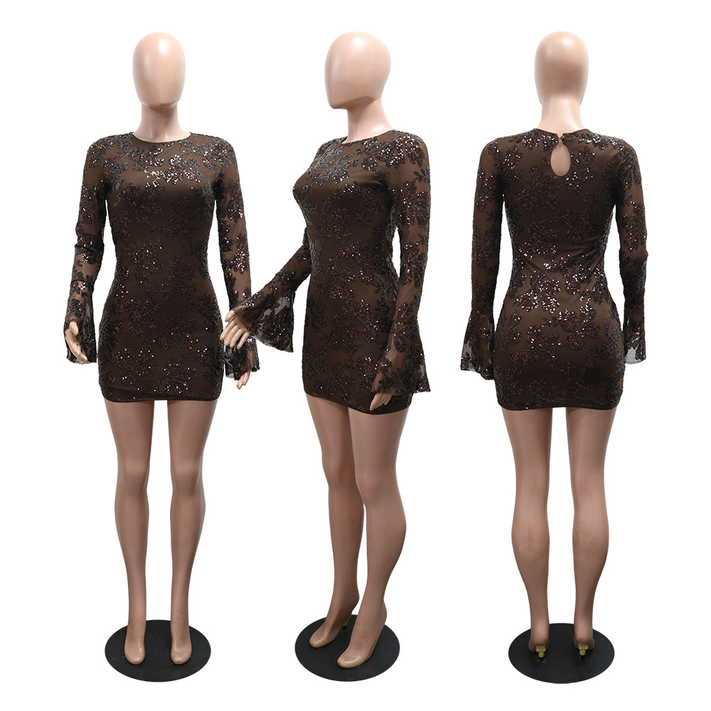 Sequins T-back European style dress for women