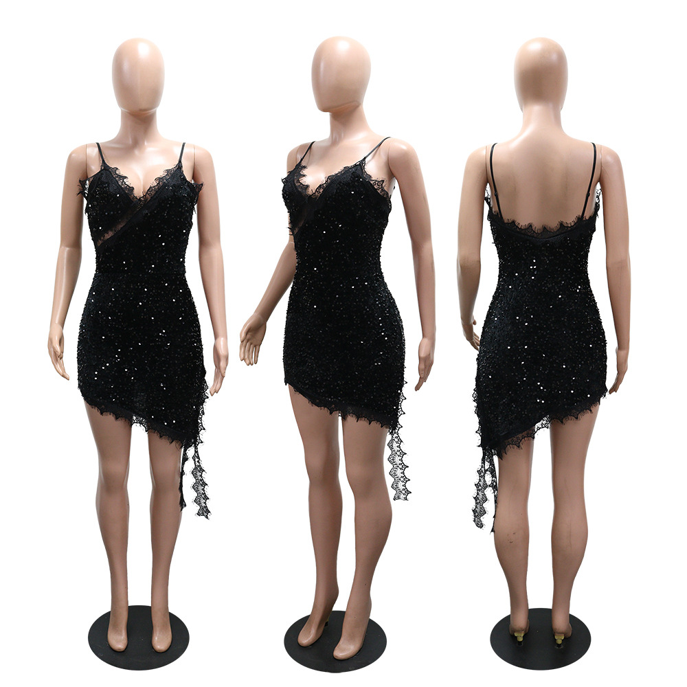 Sequins sexy V-neck halter European style slim dress