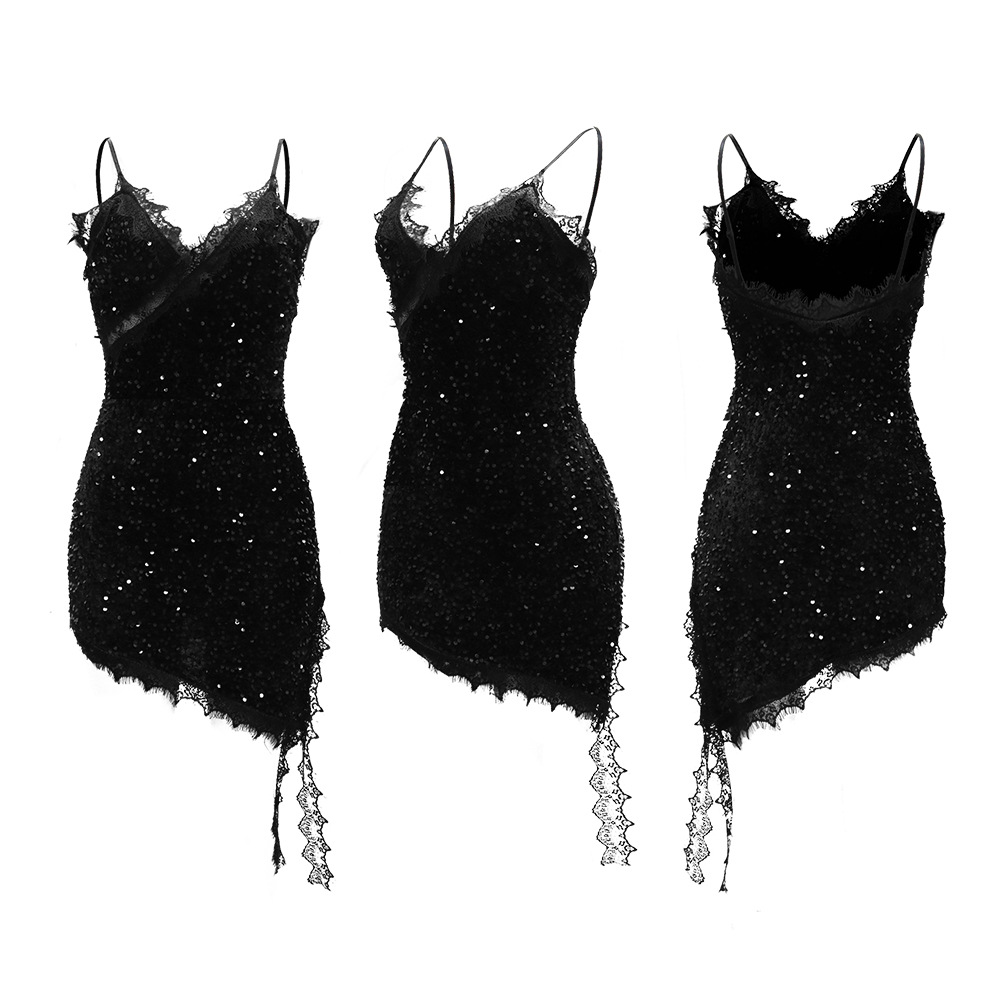 Sequins sexy V-neck halter European style slim dress