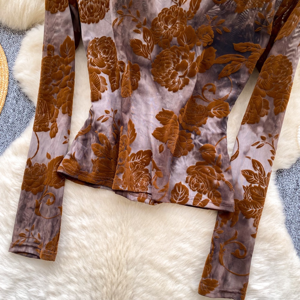 V-neck ink inside the ride T-shirt retro flocking tops