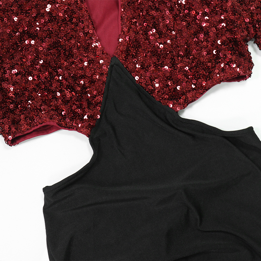 Package hip sexy sequins hollow dress for women