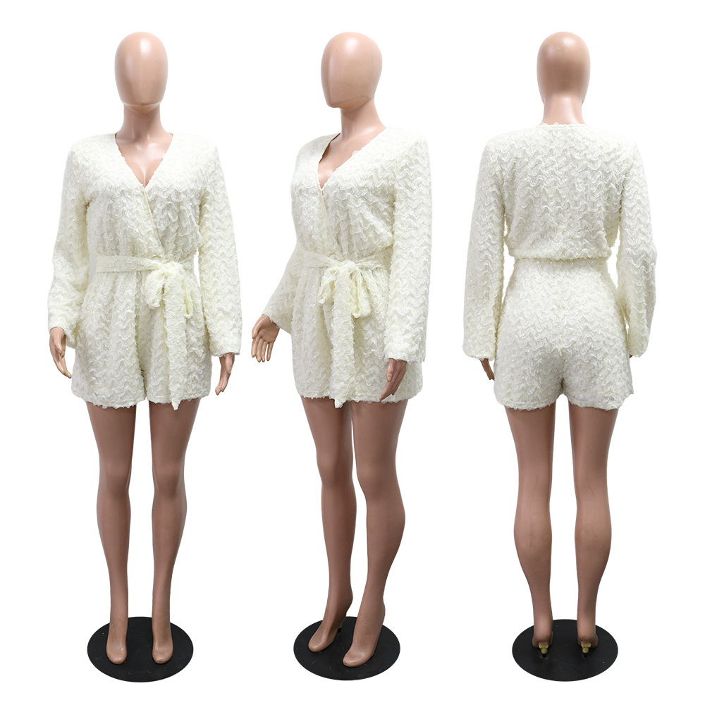 Sequins long sleeve European style sexy jumpsuit for women