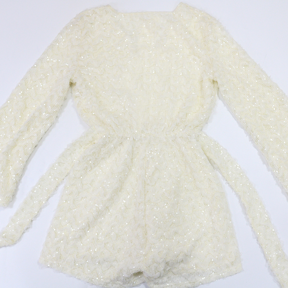 Sequins long sleeve European style sexy jumpsuit for women