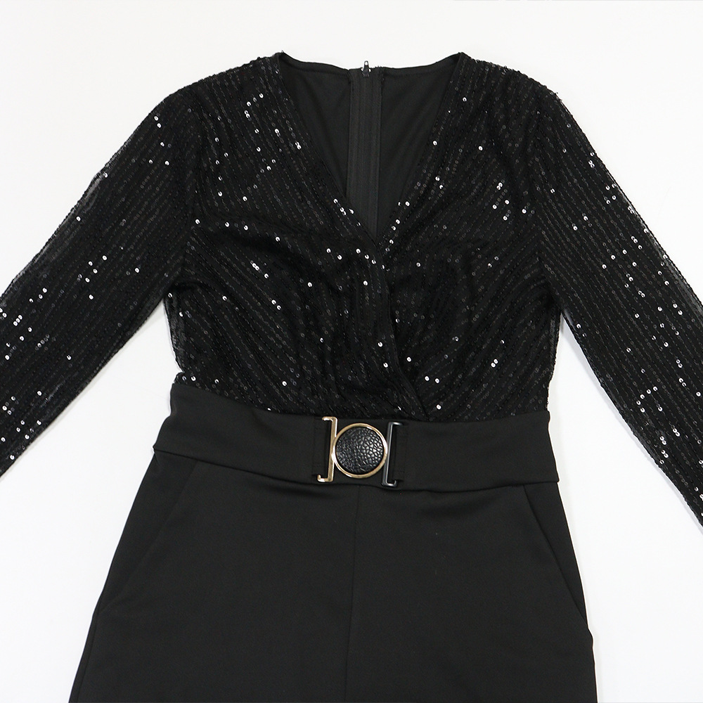 Sexy long sleeve loose V-neck jumpsuit for women