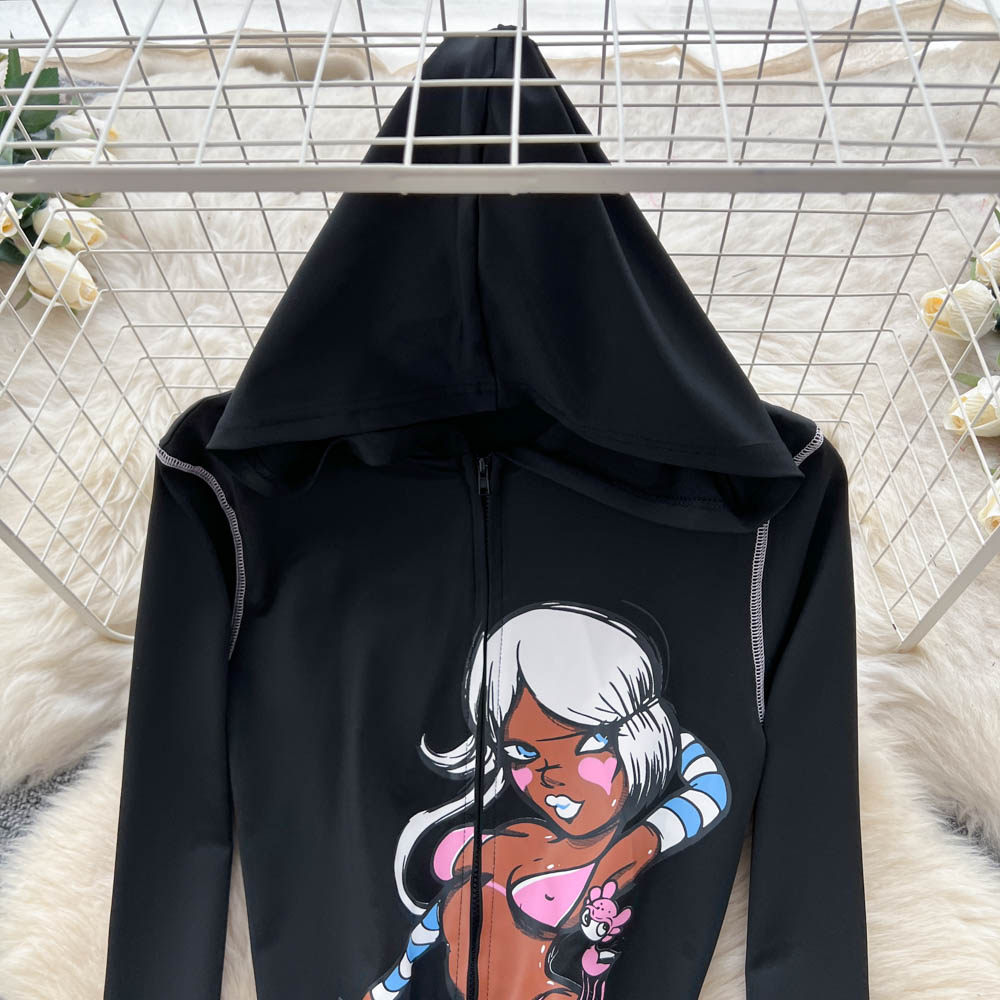 Slim drape tops hooded high waist flare pants 2pcs set