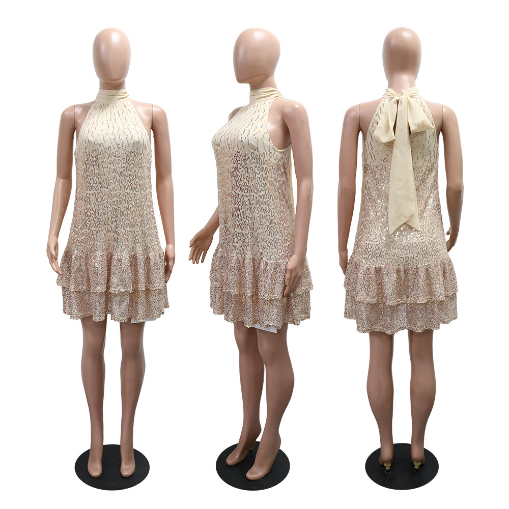 Round neck sequins dress Casual sexy T-back for women