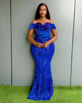 Package hip slim long dress flat shoulder dress for women