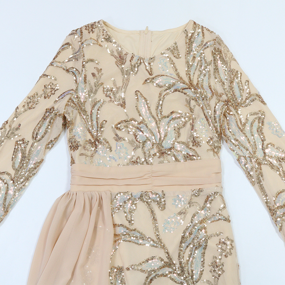 European style sequins long dress long sleeve dress