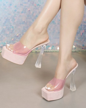 Crystal thick shoes square head catwalk slippers for women
