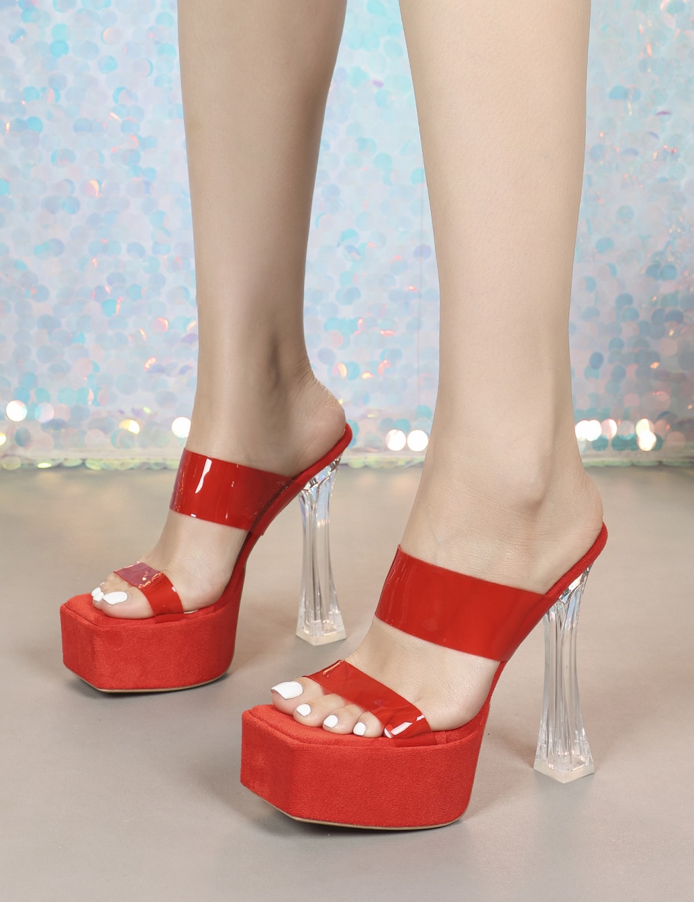 Crystal summer sandals thick crust platform