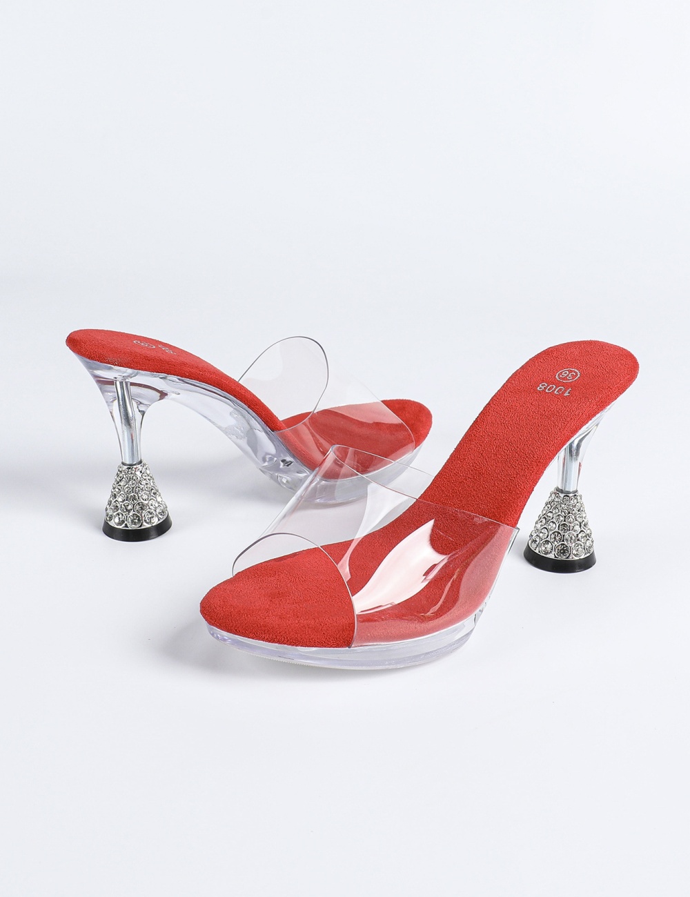 Elegant European style square head high-heeled slippers