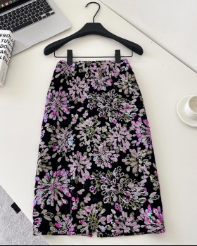Printing slim skirt A-line commuting long dress for women