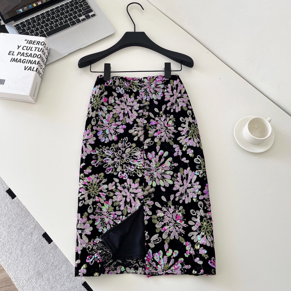 Printing slim skirt A-line commuting long dress for women