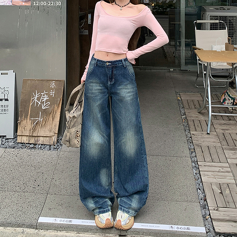 Wide leg spring wide leg pants loose jeans for women