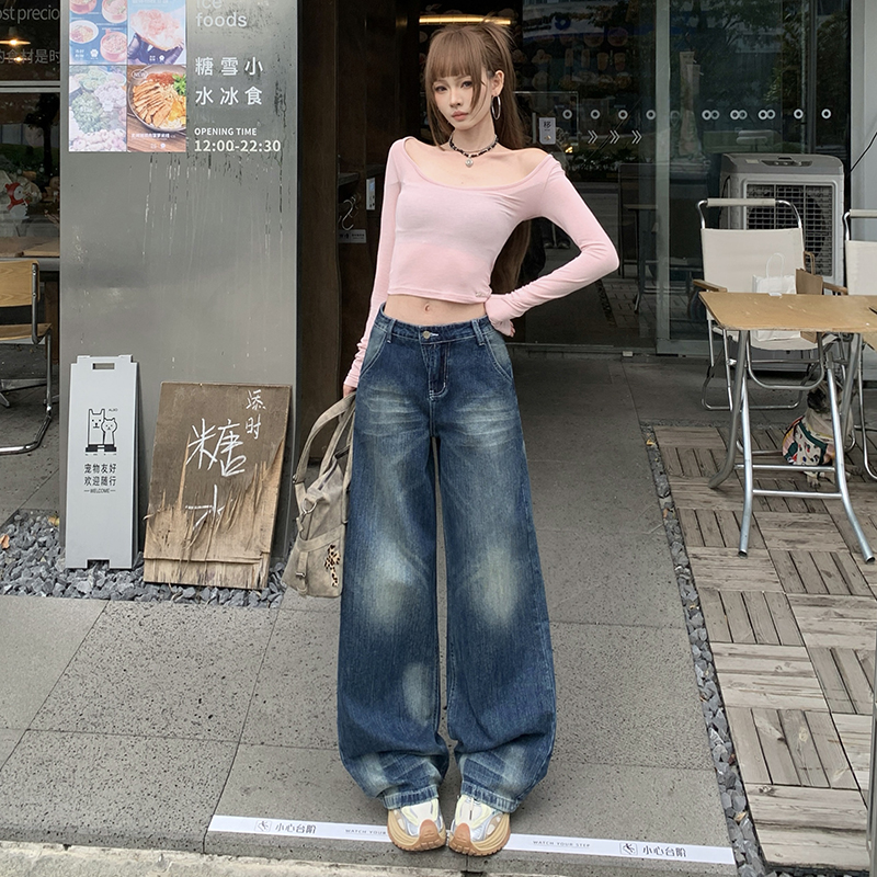 Wide leg spring wide leg pants loose jeans for women