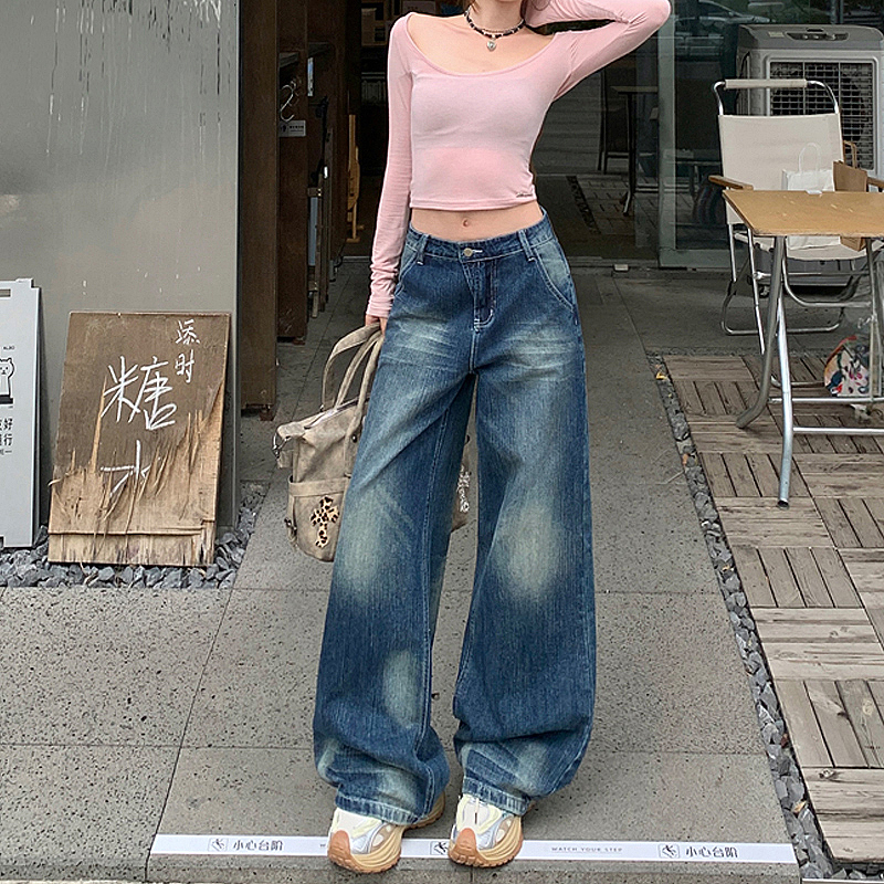 Wide leg spring wide leg pants loose jeans for women