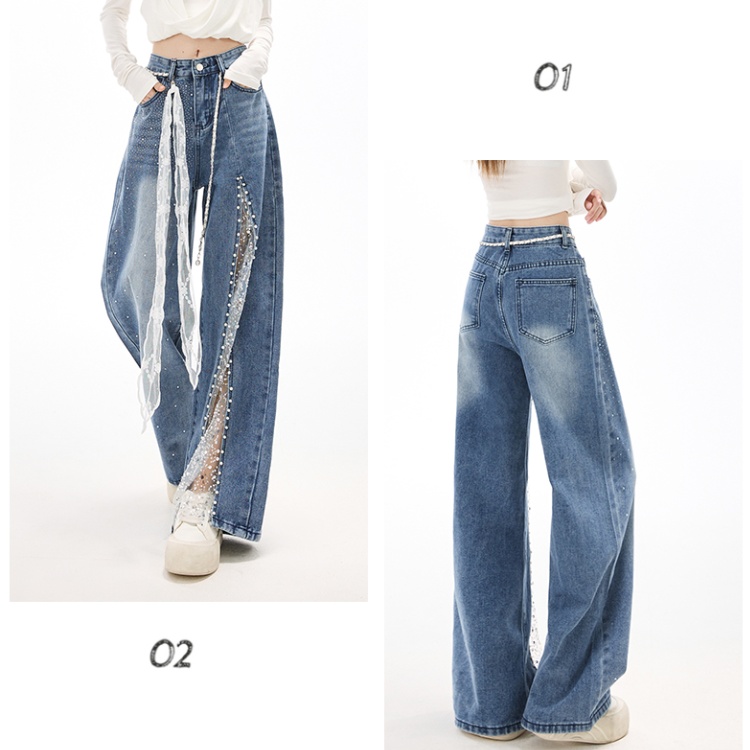 Splice all-match rhinestone diamond mopping jeans