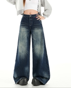 Retro American style wide leg pants loose straight jeans
