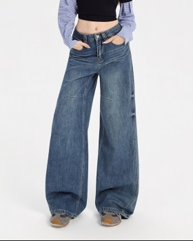 Drape high waist wide leg pants American style jeans for women