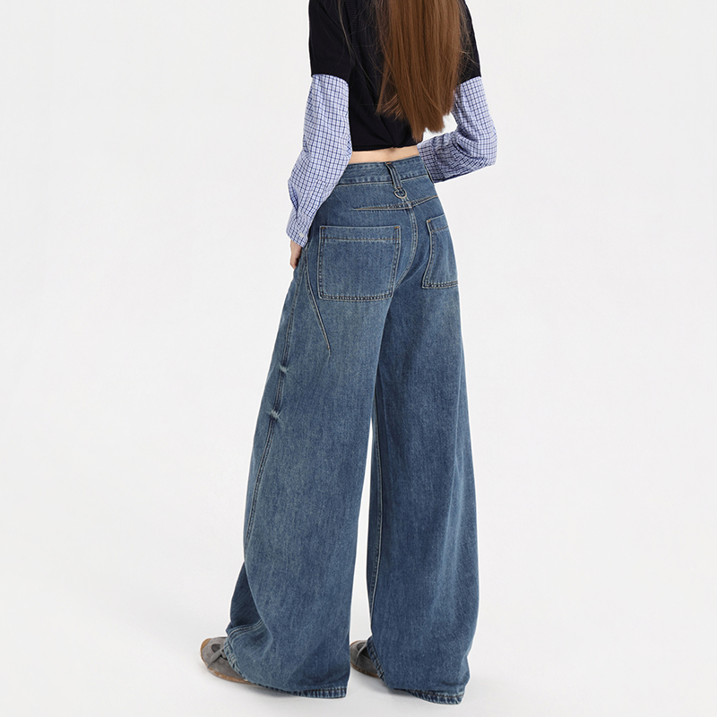 Drape high waist wide leg pants American style jeans for women