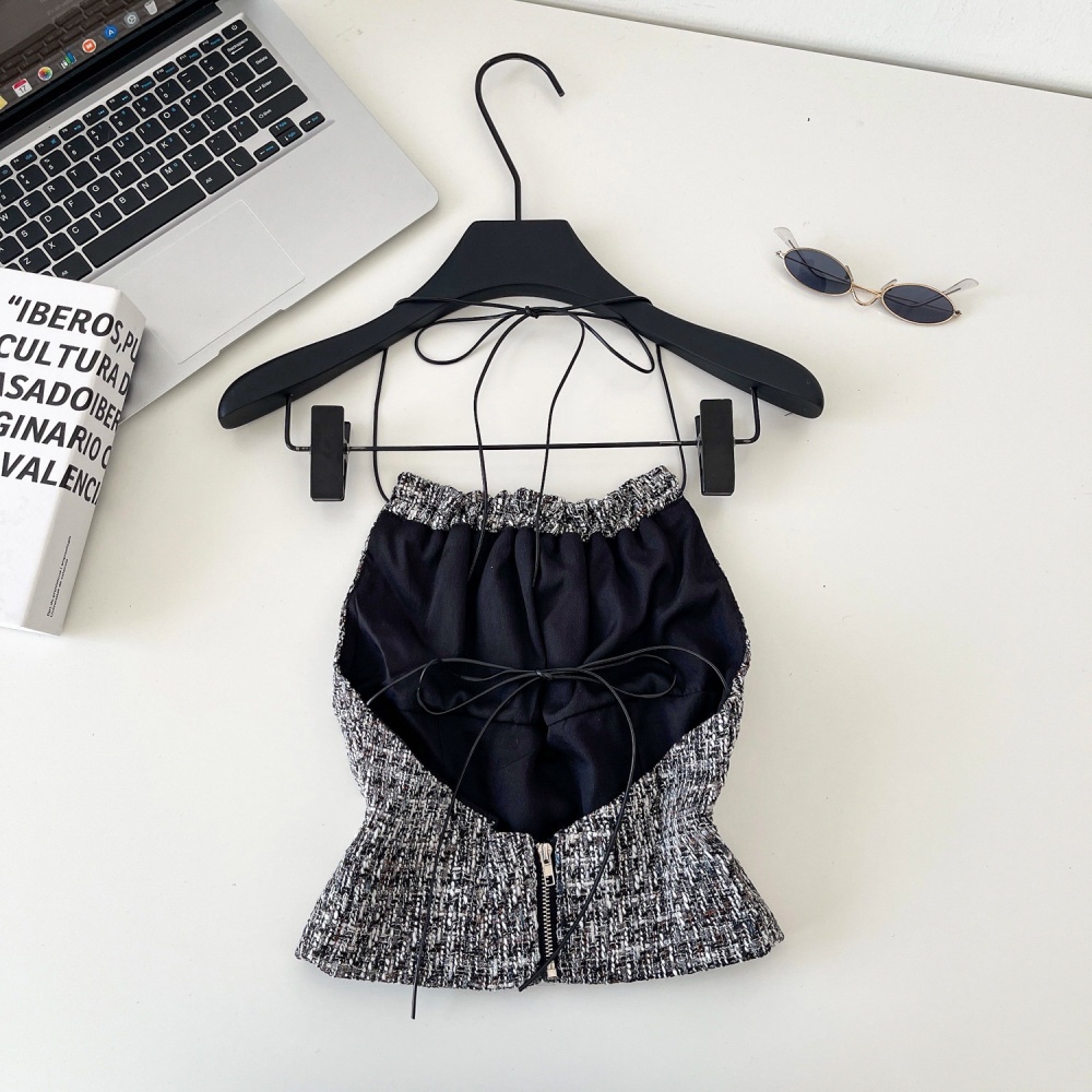 Chanelstyle niche halter vest slim bow tops for women