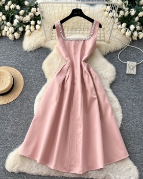 Rhinestone long dress sleeveless dress for women