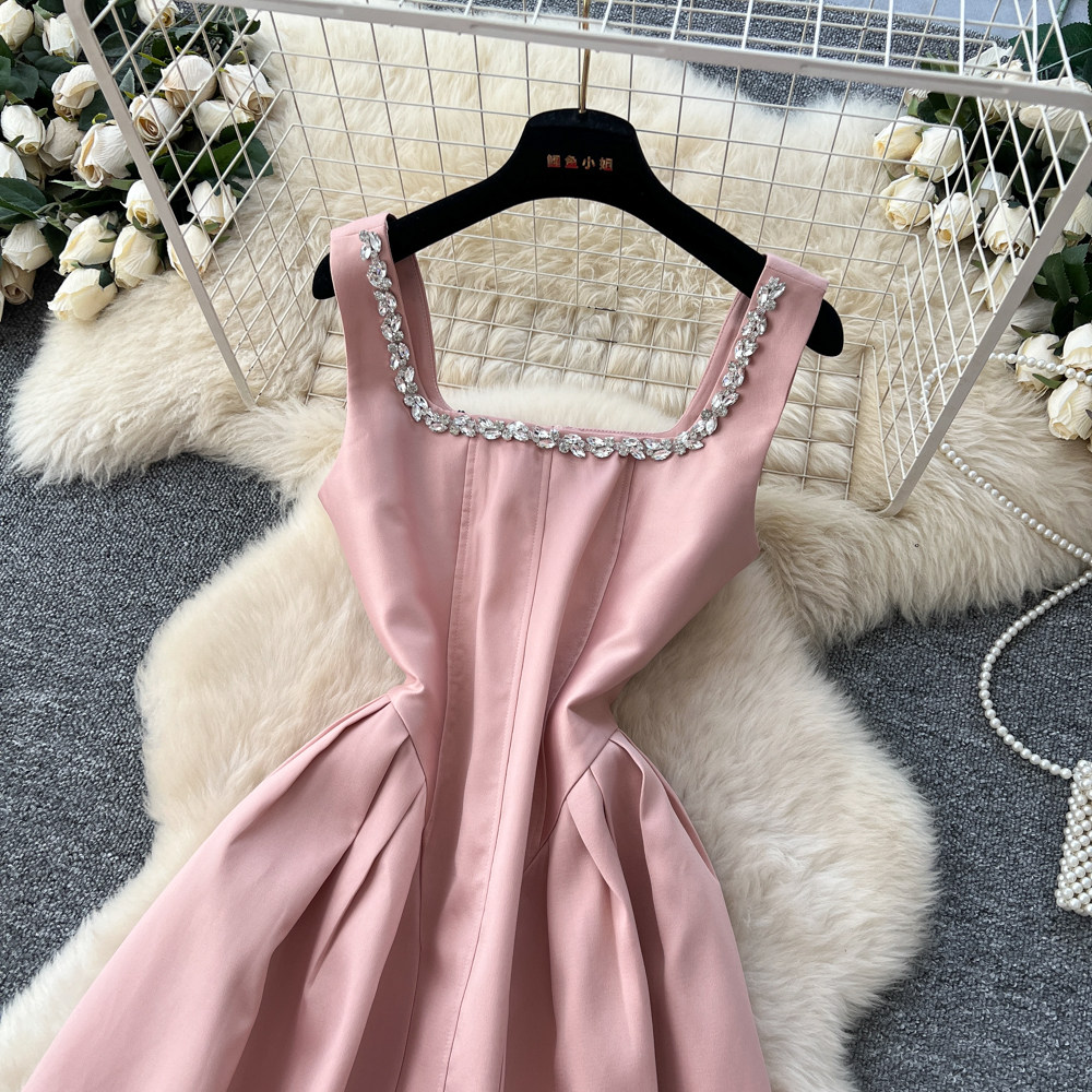 Rhinestone long dress sleeveless dress for women