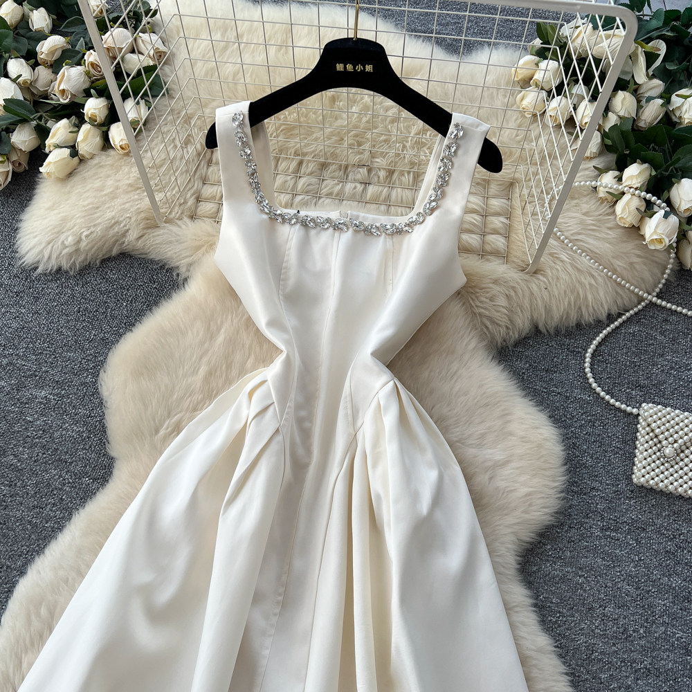 Rhinestone long dress sleeveless dress for women