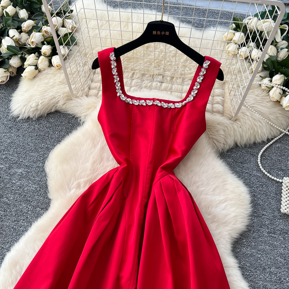 Rhinestone long dress sleeveless dress for women