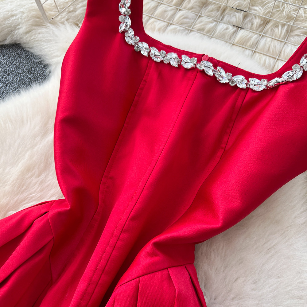 Rhinestone long dress sleeveless dress for women