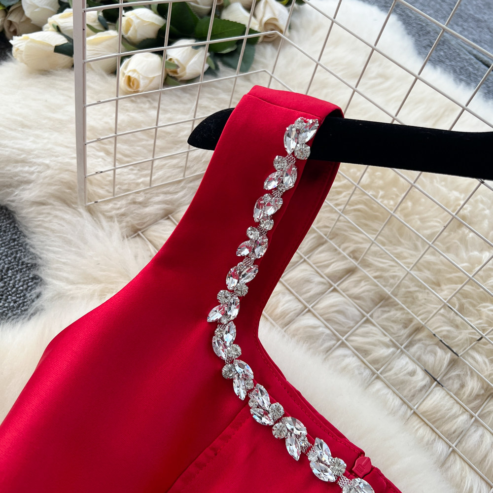 Rhinestone long dress sleeveless dress for women