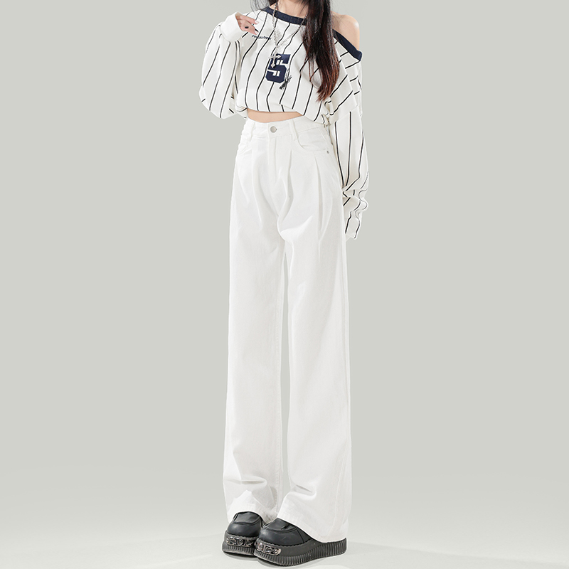 Straight spring and summer jeans wide leg long pants for women