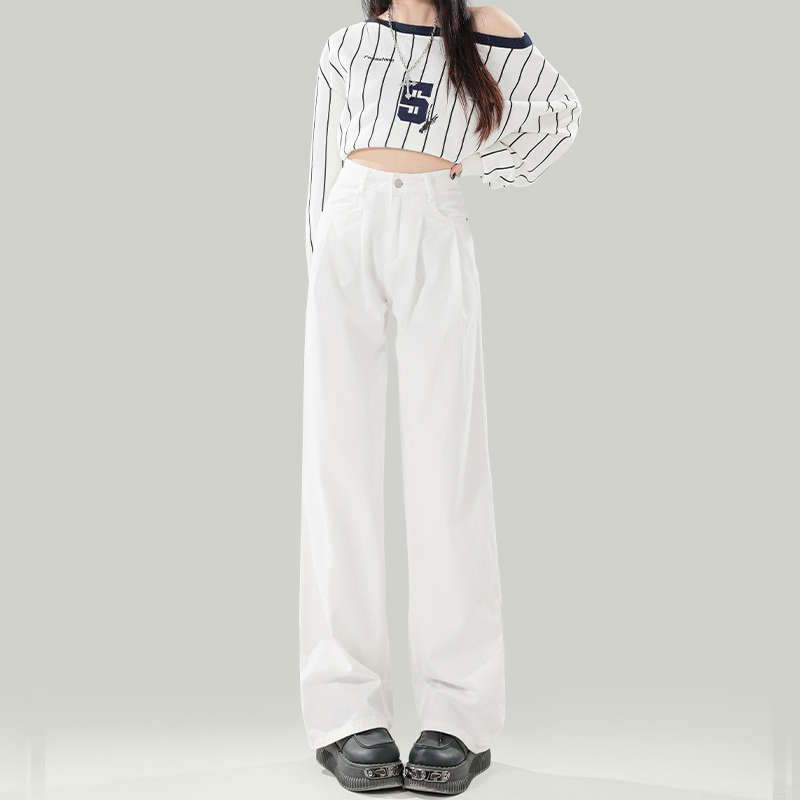 Straight spring and summer jeans wide leg long pants for women