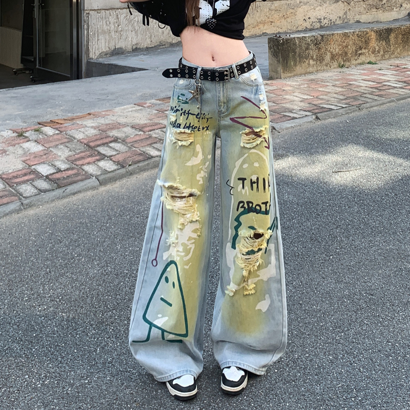 Retro wide leg pants straight pants long pants for women