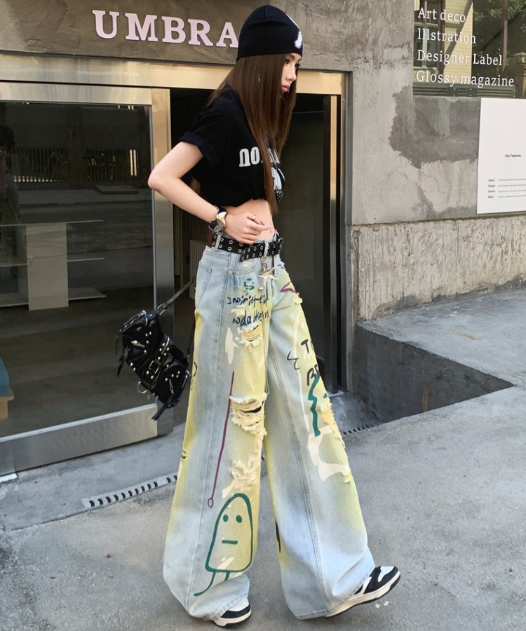 Retro wide leg pants straight pants long pants for women