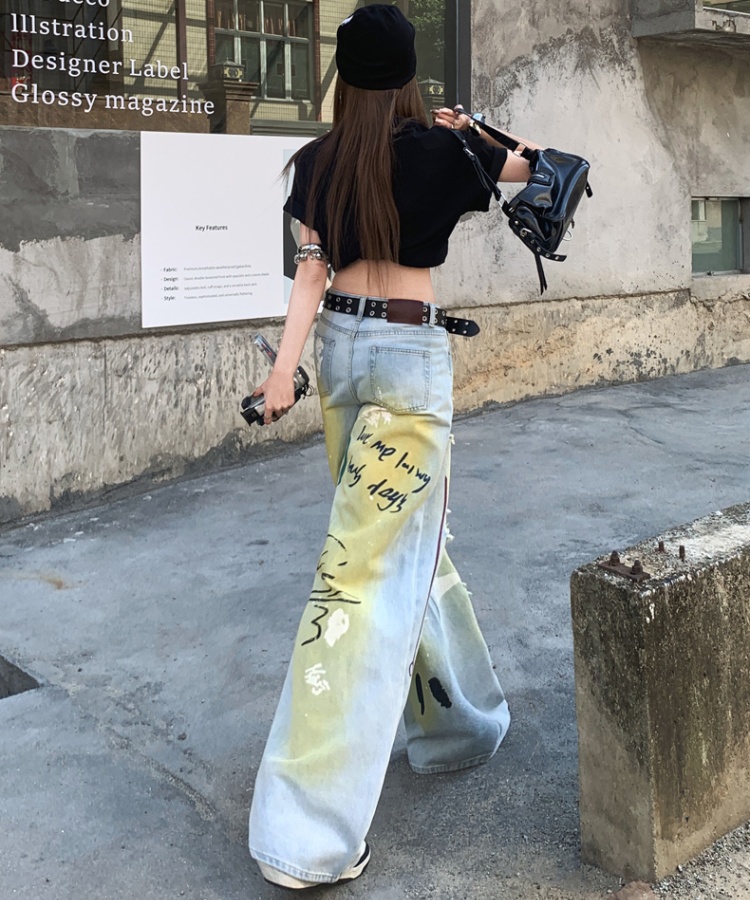 Retro wide leg pants straight pants long pants for women