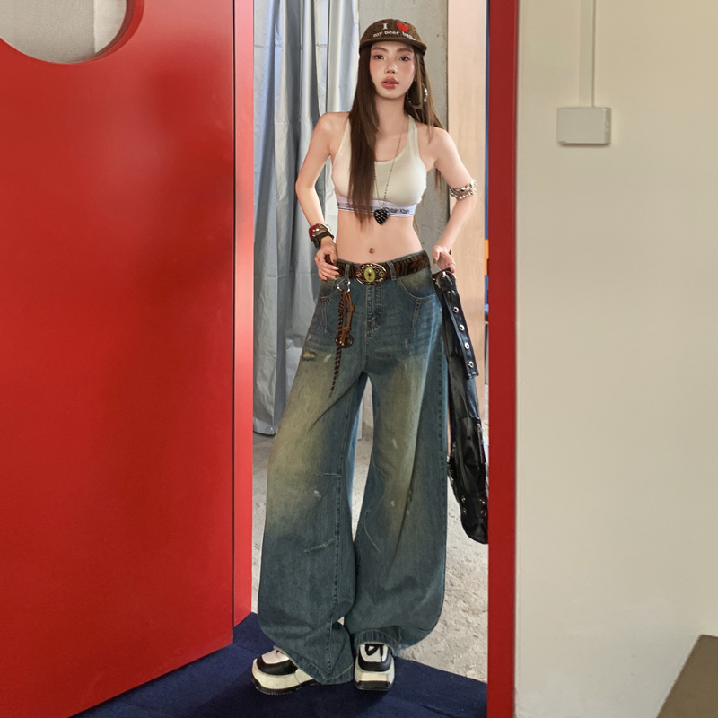 Spring retro long pants lengthen denim jeans