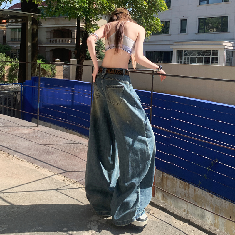 Spring retro long pants lengthen denim jeans