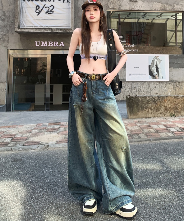 Spring retro long pants lengthen denim jeans