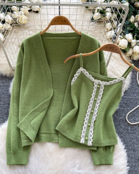 Commuting autumn lace knitted cardigan 2pcs set