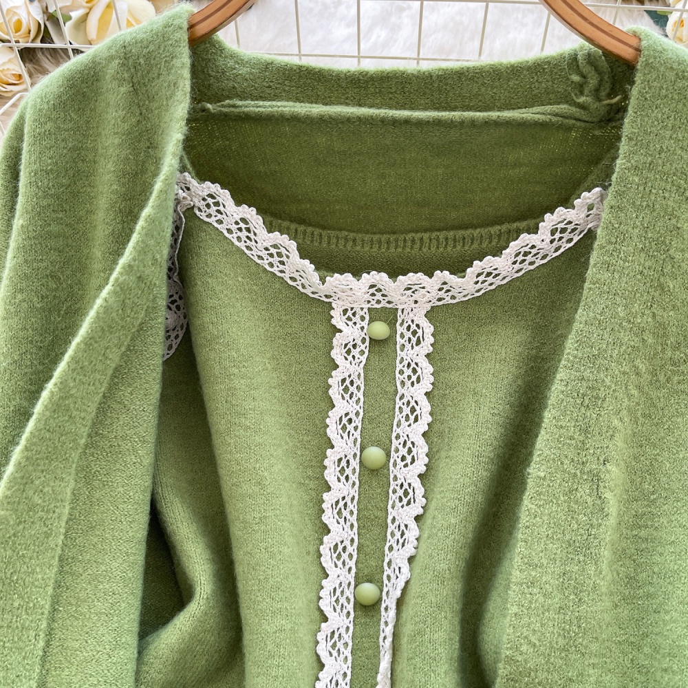 Commuting autumn lace knitted cardigan 2pcs set