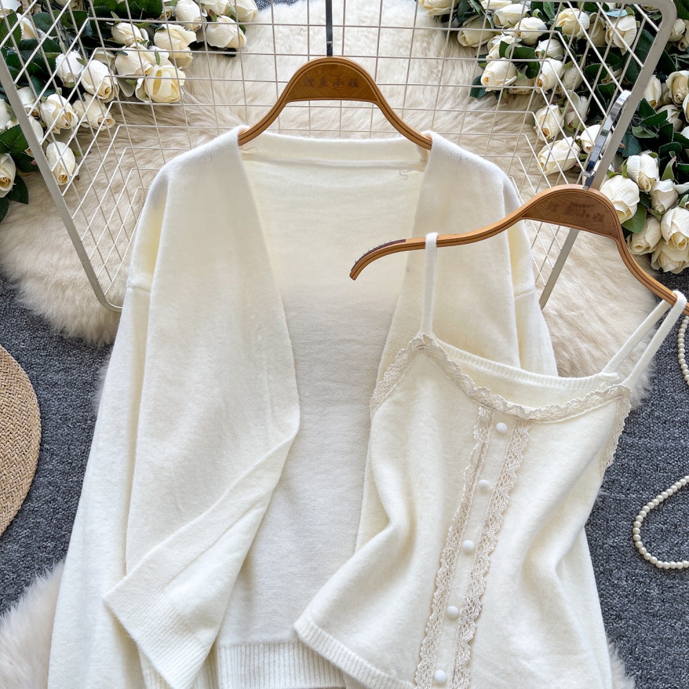 Commuting autumn lace knitted cardigan 2pcs set
