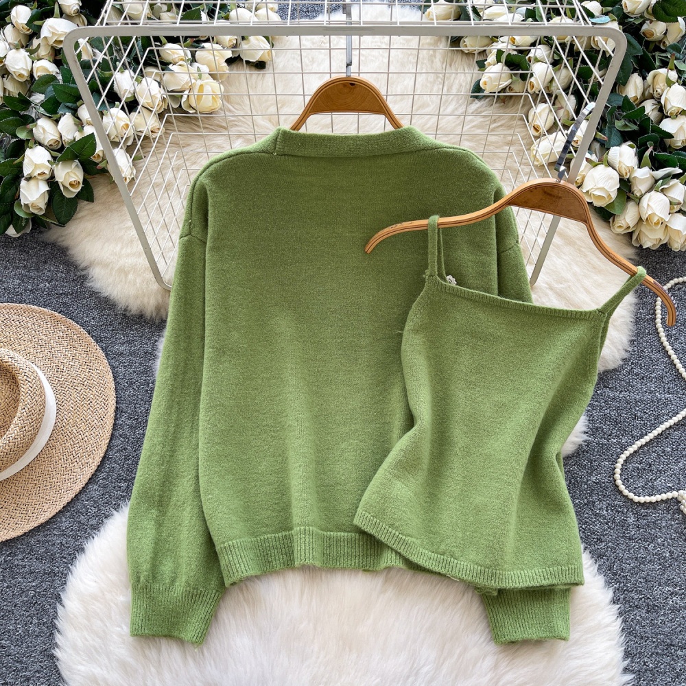 Commuting autumn lace knitted cardigan 2pcs set