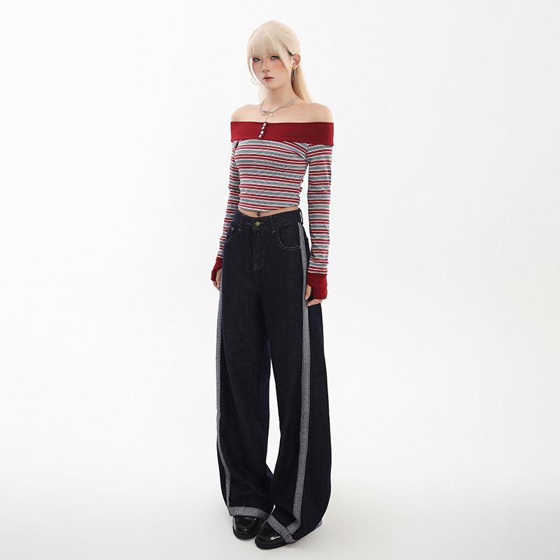 Splice mopping pants wide leg spring jeans for women