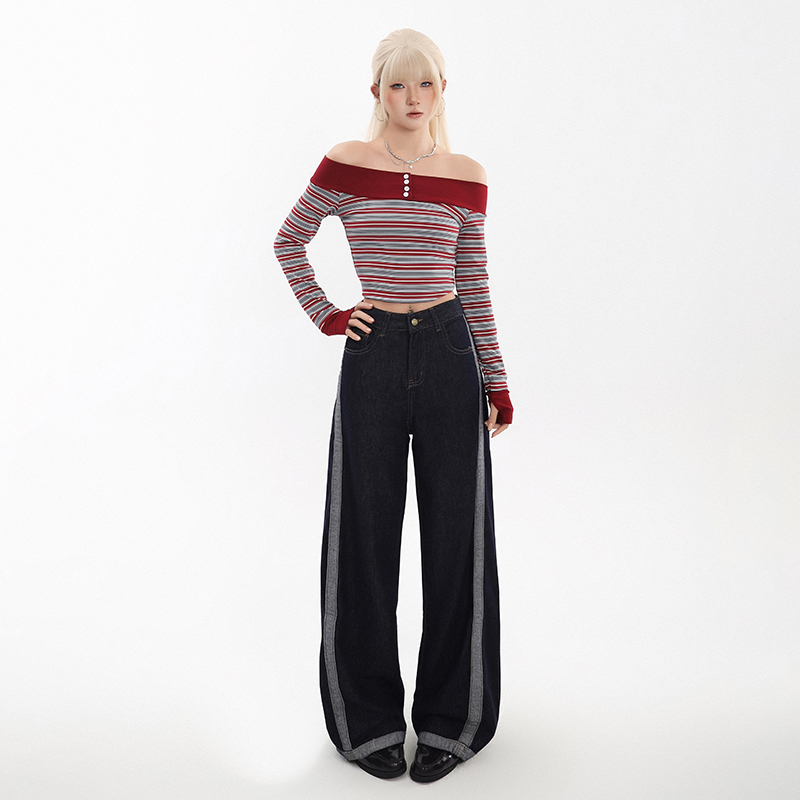 Splice mopping pants wide leg spring jeans for women